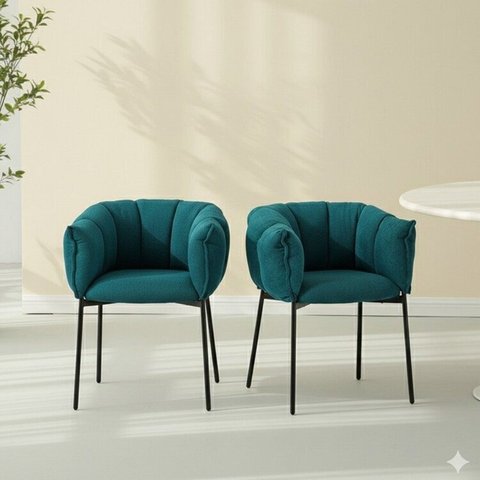 Kit 2 Cadeiras para Sala de Jantar Estofadas com Base de Aço Joy Azul/Entardecer