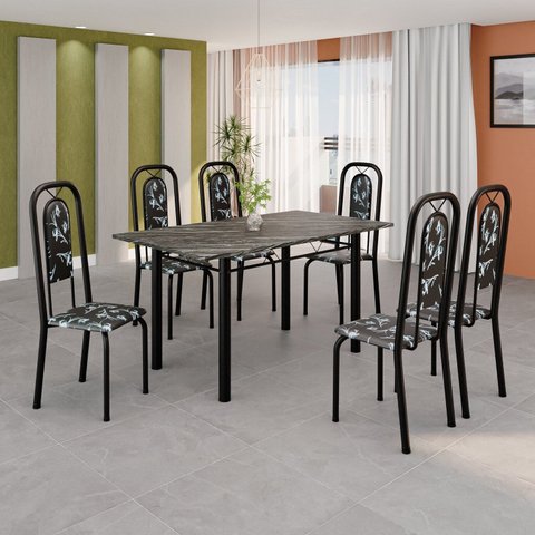 Conjunto Sala de Jantar com 6 Cadeiras Lara Preto