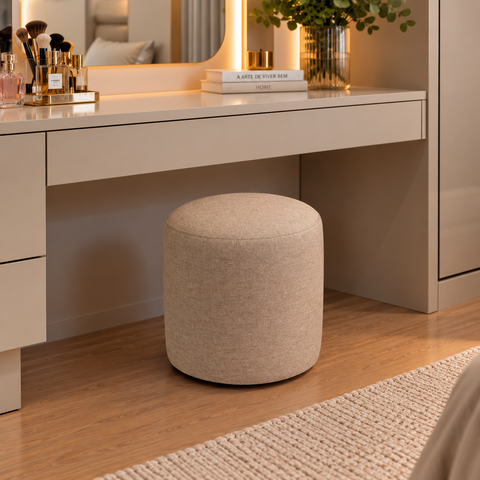 Puff Redondo Perse Decorativo Sala Tecido Linho