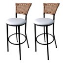 Ver imagem 1 de Kit 2 Banquetas Alta Encosto Junco Fendi Assento Branco