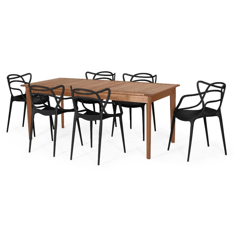 Conjunto Mesa de Jantar Redonda Vértice 105cm Nozes com 4 Cadeiras Leda em  Madeira Maciça Preto