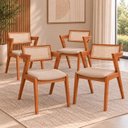 Ver imagem 1 de Kit 4 Cadeiras Madeira Maciça Rattan de Fibra Natural Estofada Verona Espresso Móveis