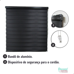 Persiana Rolo Double Vision Zebra 120larg X 160alt Preta Total Black C/ Bando - Sala/ Escritório/qua - 2