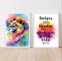 Ver imagem 2 de Kit 2 Quadros Decorativos Leão Frase Amigos 24x18cm:Madeira preta