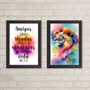 Ver imagem 1 de Kit 2 Quadros Decorativos Leão Frase Amigos 24x18cm:Madeira preta