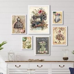 Kit Composição 6 Quadros Atelier Costura - com Vidro:madeira Preta - 1