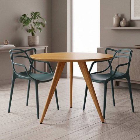 Conjunto Sala de Jantar 2 Lugares Redonda Madeira São Paulo Allegra Yescasa
