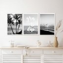 Ver imagem 2 de Kit 3 Quadros Praia Preto e Branco Gratidão 33x24cm - com Vidro:madeira Branca