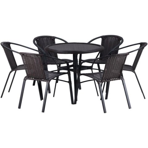 Kit 6 Cadeiras Alumínio e Mesa Tampo Varanda Jardim Piscina Cappuccino