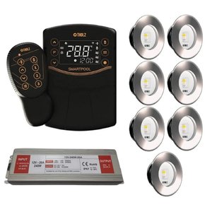 Kit 7 Led Slim Rgbw 15w Inox Piscina Tholz + Smartpool + Fonte