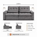 Ver imagem 5 de Sofá Retrátil Premium 2,50m Molas Ensacadas Veludo Cinza Conforto Superior Máximo