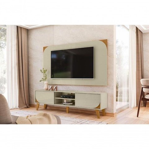 Rack Painel Duna para TV 65" 182cm MDP Cinamomo Off White Madetec Móveis