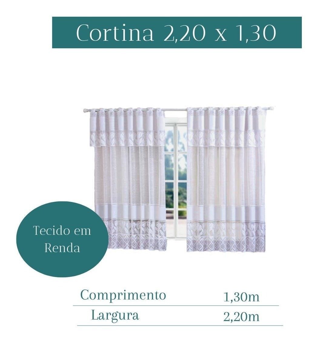 Cortina Cozinha Renda Branca 2,20 x 1,30 Com Bandô Embutido - 2