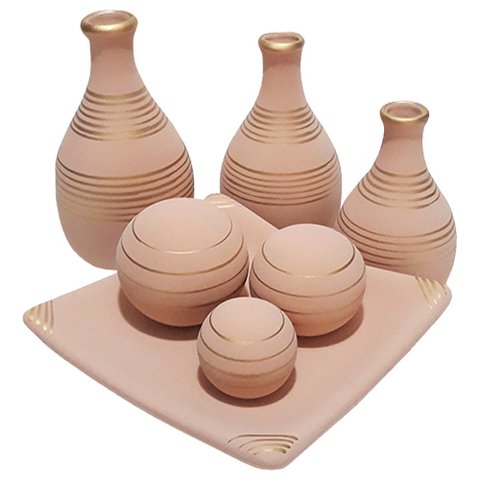 Jogo de Vasos Trio Garrafas e Centro de Mesa 3 esferas Fosca - Bege Gold