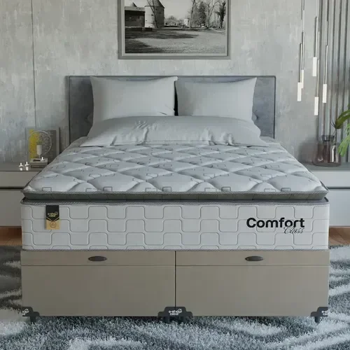 Ver mais imagens de Cama Box Baú Queen + Colchão Comfort Class Pillow Top Branco/suede Bege