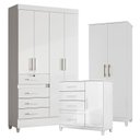 Ver imagem 1 de Guarda Roupa Infantil Sobral com Cômoda Vênus com Pés e Armário Multiuso Jade Branco Brilho – Moval