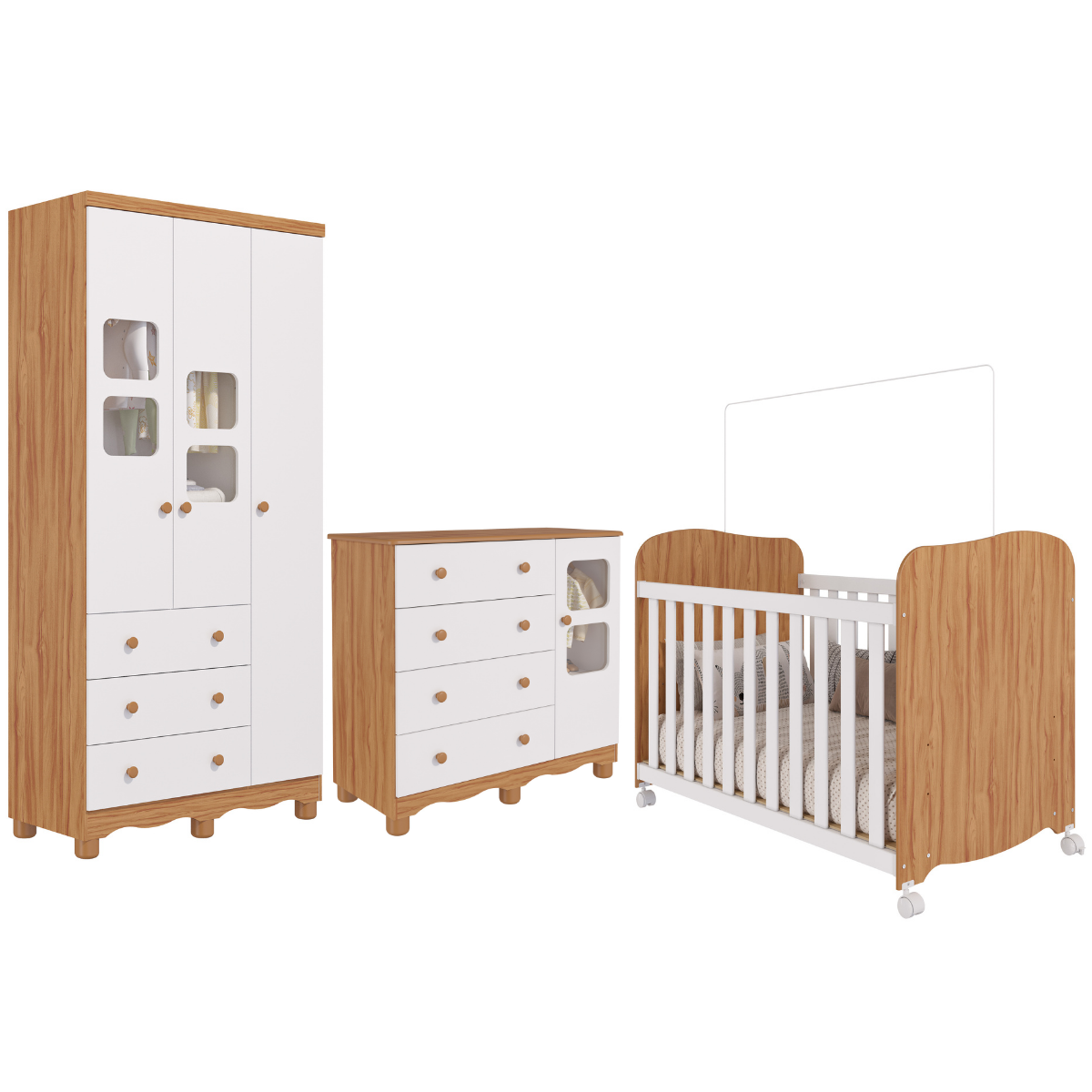 Quarto de Bebê Completo com Guarda Roupa 3 Portas Berço Americano Cômoda Uli 4 Gavetas 100%mdf - 2