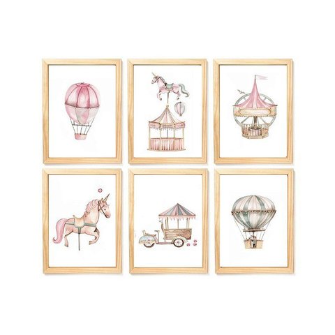 Kit Quadro Infantil Carrocel Balão Parquinho Decorativo Quarto Menina Criança Enxoval Bebê