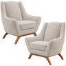 Kit 02 Poltronas Decorativa Fixa Base de Madeira Castanho Juliet D02 Bouclê Creme B-54 - Lyam Decor - 1