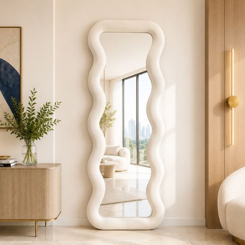 Espelho de Corpo New York Veludo 58x160cm Off White