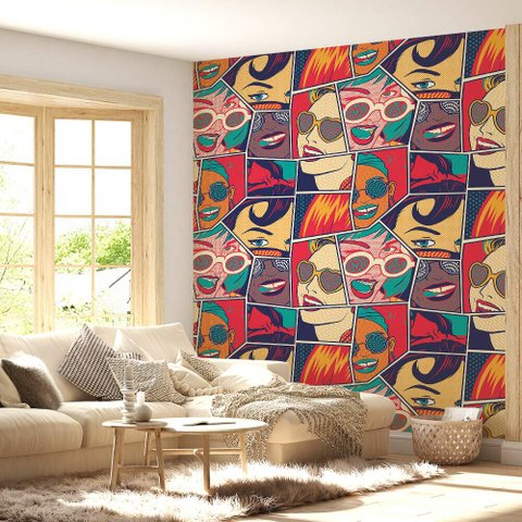 Papel de Parede Abstrato Retrô Mulheres-60x300cm