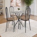 Ver imagem 1 de Conjunto Sala de Jantar Mesa Quadrada 70cm Tampo Granito com 4 Cadeiras Leia Preto/Rattan/Ocre