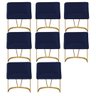 Kit 08 Poltronas Cadeiras Decorativa Antonella Para Sala e Recepção Dourado Suede Azul Marinho - - 1