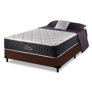 Cama Box Casal Marrom + Colchão Casal Mola Ensacada FortFlex 200kg por Pessoa Anjos 30x138x188