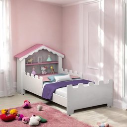 Cama Juvenil Casinha Magia Branca e Rosa com Colchão - 1
