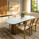 Ver imagem 1 de Conjunto Mesa de Jantar com 4 Cadeiras Estofadas e Encosto Palinha 100% Mdf Dalla Costa