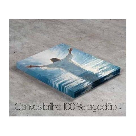 Quadro Decorativo Jesus Cristo sobre As Águas Moldura Flutuante Preta Canvas Brilho
