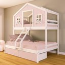 Ver imagem 1 de Beliche Casal/ Solteiro Casinha Sonhos com 02 Gavetas Rosa Madeira Maciça Rosa/ Branco Housin