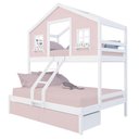 Ver imagem 2 de Beliche Casal/ Solteiro Casinha Sonhos com 02 Gavetas Rosa Madeira Maciça Rosa/ Branco Housin