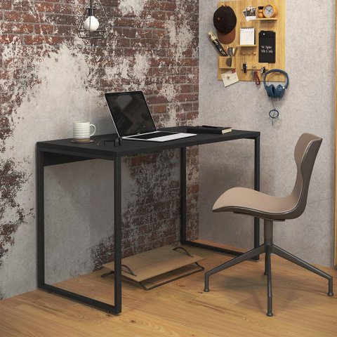 Escrivaninha de Escritório Office Estilo Industrial 1,20m Stell Preto Fosco