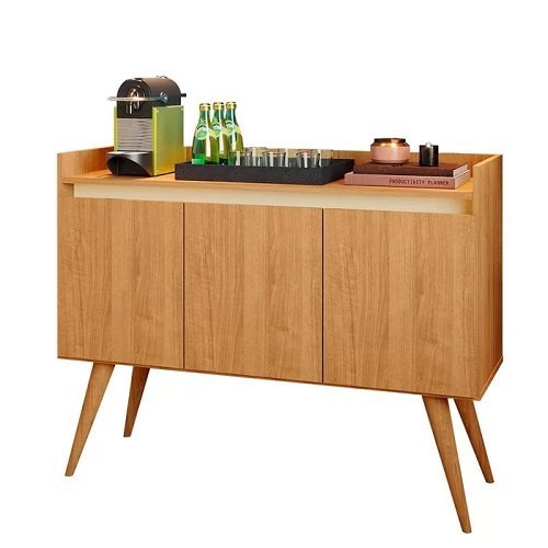 Aparador Buffet 3 Portas com Pés Bar Veneza Delux Retrô 90cm Nature/off White – Jlar Móveis é boa?