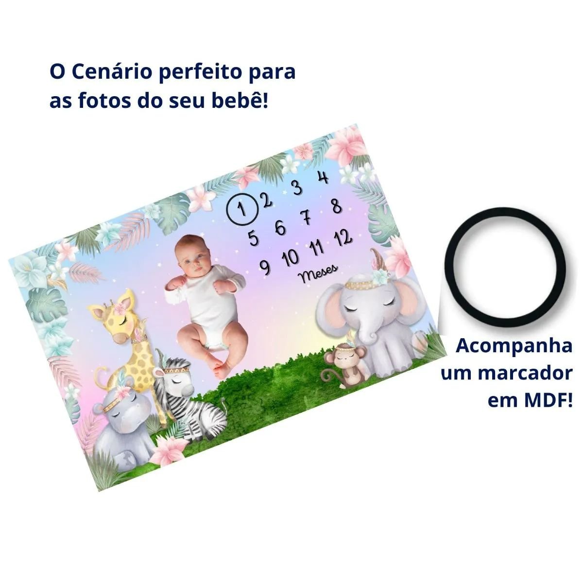 Lençol Painel Cenário de Foto Bebê Mêsversário Safari Menina Minha Estrelinha Lençol Cenário para Fo - 4