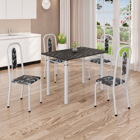 Conjunto de Mesa com 4 Cadeiras Lívia Branco/Preto