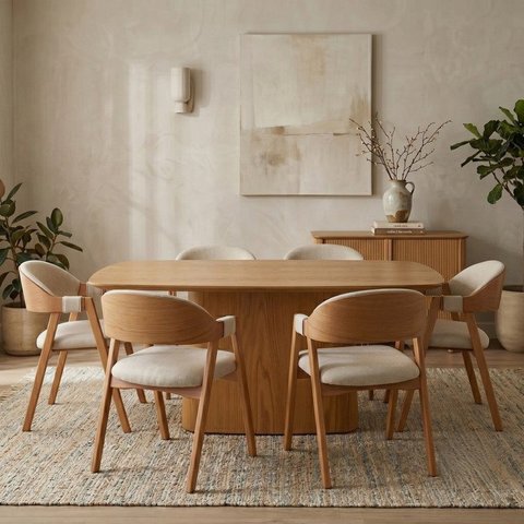 Conjunto Mesa de Jantar Orgânica 180cm com 6 Cadeiras Estofadas Gaia Yescasa