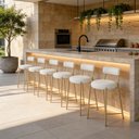 Ver imagem 1 de Banqueta Cozinha Média com Encosto Industrial Champanhe Kit 6 Londres PU Branco D03 - D'Rossi