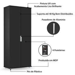 Armário Multiuso Organizador Sapateira com 2 Portas - Preto - Lh Móveis - 4