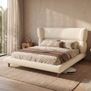 Ver imagem 2 de Cama Box Base Casal com Cabeceira Mochi 138x188 Estofada Orgânica Japonesa Bouclê Creme - Desk Desig