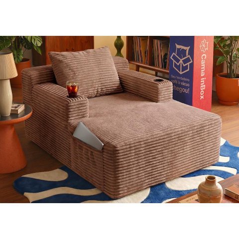 Sofá Poltrona Hydi Xpand Tech Tecido Velourê Marrom Cama Inbox