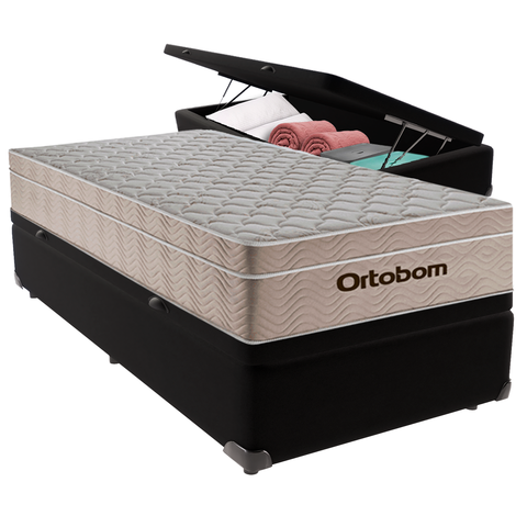 Cama Baú Solteiro Preto+colchão Airtech Molas Ortobom