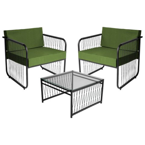 Conjunto 2 Poltronas e 1 Mesa de Centro Córdova em Aço Carbono e Fibra Sintética Acesse Móveis