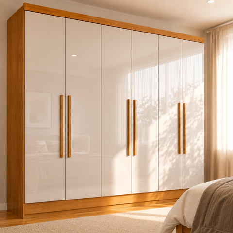 Guarda Roupa Casal 6 Portas 2 Gavetas Lyon Yescasa Bege/Cinamomo/Off White