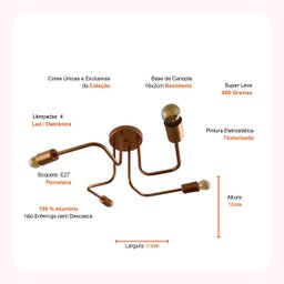 Luminária Aludra Lustre Elegance Alumínio Sala 4 Lâmpadas:rosé - 4