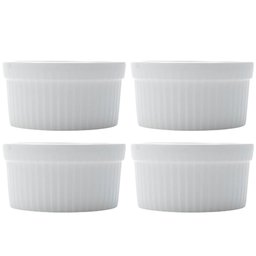 Kit 4 Ramequins Porcelana 240ml Branco Canelado Mesa Posta Classic Lyor - 1