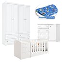Ver imagem 7 de Quarto Infantil Americano 4 Portas e Berço Multifuncional Atlanta Ambiente Branco Fosco com Colchão 