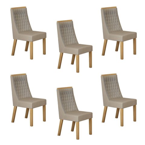 Kit de 6 Cadeiras para Sala de Jantar Luna Bege/Cinamomo/Veludo