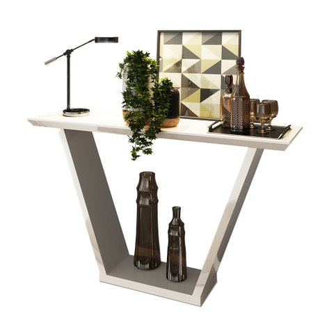 Aparador Sala Estar 136cm Tampo Mdf C/ Vidro Lótus Creme D04 - D’Rossi